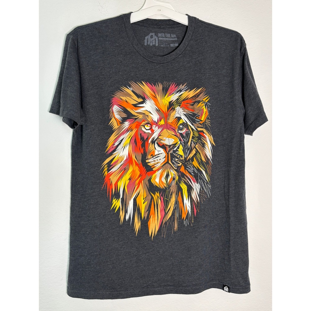 Into The AM Mens Lion Graphic Tee Shirt Charcoal Gray Geometric Art Size M